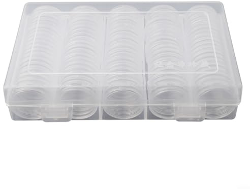 100 custodie rotonde in plastica da 27 mm per gettoni e piccoli dischi con scatola di accompagnamento per riporre in ambienti controllati