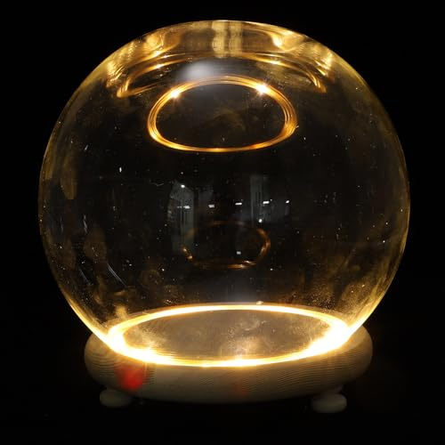 RUNROTOO Glass Dome with Wood Base and LED Light 18Cm for Garden Cloche and Table Centrepiece Display