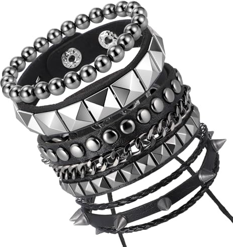 Thrymme 4Pcs Studded Bracelet, Goth Accessories Women | Punk Rock Grunge Cuff Wristbands Adjustable Emo Accessories for 80s 90s Outfits