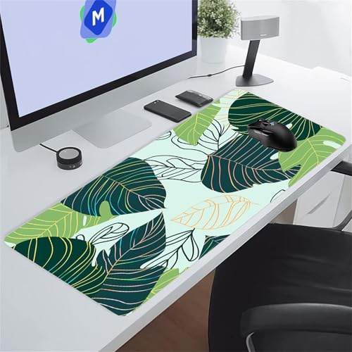 Großes Gaming Mauspad Grüne Blätter Mousepad Groß 600x400x2 mm Schreibtischunterlage Spezielle Oberfläche Verbessert Präzision und Geschwindigkeit, Waschbares Mauspads für PC, Tastatur