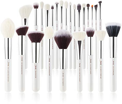 Jessup Pinselset Makeup Make Up Pinsel Set Schminkpinsel Kosmetikpinsel 25 Stück Gesichtspinsel Augenpinsel Lidschatten Professionelle Puderpinsel Synthetische Haare Weiß Silber T235