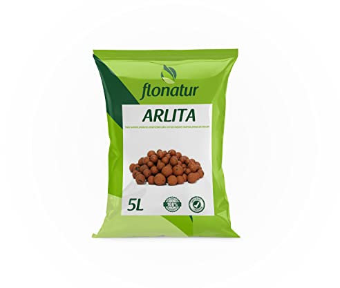 Flornatur Arlita Expandida para Plantas | Bolitas para Macetas y Jardines| Arlita para Drenaje | Forma de Bolas | Tierra Húmeda para Suelo (Saco 5 litros)