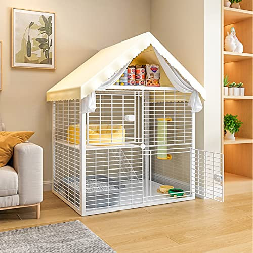 Katzenkäfig – Laufstall Für Katzen, Katzengehege Innen -DIY Kleintierkäfig Für Kaninchen, Meerschweinchen, Welpen Portable Metalldraht Yard Fence, Großer Auslaufplatz ( Color : White-A , Size : 92*47*