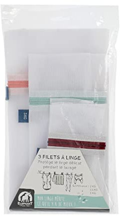 ÉLÉPHANT Maison - Filets à Linge Délicat x3 - Protégez Votre Linge Fragile - 3 Contenances: 2kg, 2.5kg, 3kg - Cache-tirette Protecteur - Idéal pour Lingerie & Soie - Haute Qualité - Fabriqué en France