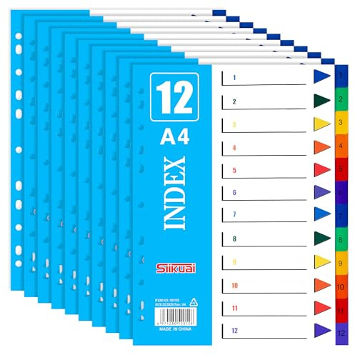 JIANTA 12-teiliges Ordner Register DIN A4, 10er Set Trennblätter A4 mit 12 Taben, Farbig Trennblätter Register für aus stabilem PP für Aktenordner, Binder, Ordner