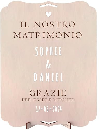 nagu® Matrimonio | Cartello di Benvenuto Personalizzato in Legno 30x22 cm | Poster con Lettere e Numeri Adesivi | Photobooth Matrimonio | Decorazione Tavolo con Supporto e Foro per Appendere
