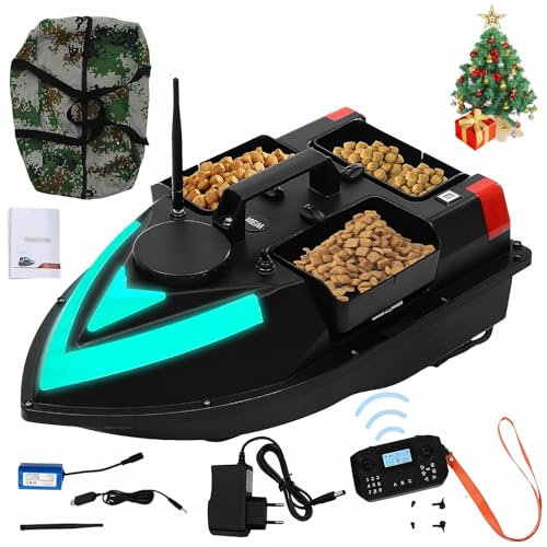 Garbenat Angelköder Boot 500M Fernbedienung Futterboot 3 Köderboxen Angeln Futterboot Wireless Köderboot mit GPS und LED Licht ABS Fischköder Boot für Seen, Flüssen, Meeren 100 Positionspunkte