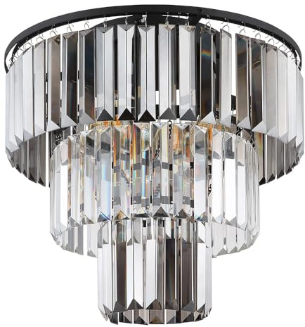 Kronleuchter Deckenleuchte Wohnzimmerlampe Esszimmerleuchte Schlafzimmerlampe, Metall Glaskristalle rauchfarben, 3 Flammig E27, D 40 cm