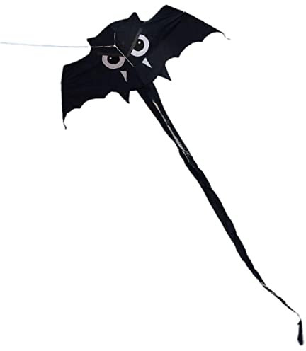Fledermausdrachen mit langem Schwanz, fliegendes Spielzeug für Outdoor, Park, Strand, Urlaub, Aktivitäten, Schwarz, 150 x 55 cm