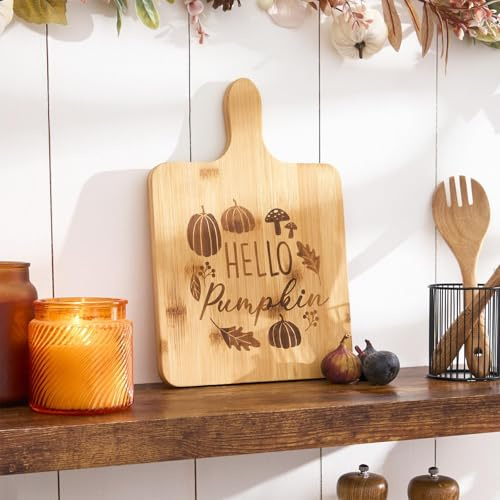 OHS Wooden Chopping Boards Pumpkin Autumn Bamboo Chopping Board Halloween Decorations Cheese Board with Handle Charcuterie Boards Food Serving Platter for Snacks, Natural