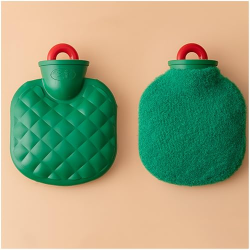 Bolsa de agua caliente con funda de forro polar, calentador de manos for dolores menstruales, de caucho natural y con funda de tela desmontable, 280/650 ml(Green,280ml)