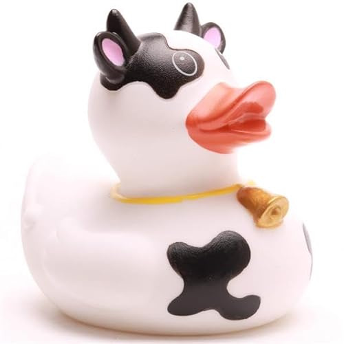 Duckshop I anatra da bagno con mucca I cigolii, L 8,5 cm, regalo per gli amanti degli animali I Presente per gli agricoltori I Per i collezionisti