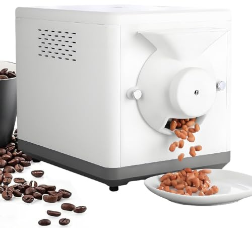Kafferost 1600 W, Automatisk Rostmaskin med 1 kg Kapacitet | Temperatur 100–250 °C, Timer 5–60 Min och Dubbel Uppvärmning för Kaffebönor, Nötter, Spannmål och Popcorn(white)