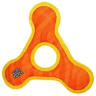 DURA FORCE - Durable Woven Fiber Dog Toy - Multiple Layers. Made Durable, Strong & Tough. Interactive Play (Tug, Toss & Fetch). Machine Washable & Floats (Triangle Ring Orange, Large)