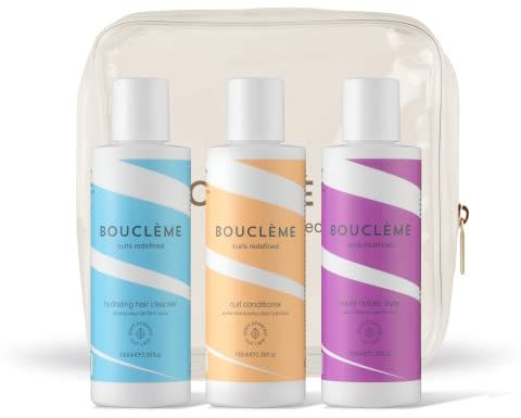 Bouclème - Kit da viaggio Waves, set da viaggio Ultimate Haircare per proteggere e nutrire le onde, detergente, balsamo e styler super tenuta, ingredienti vegani, di derivazione naturale, cruelty
