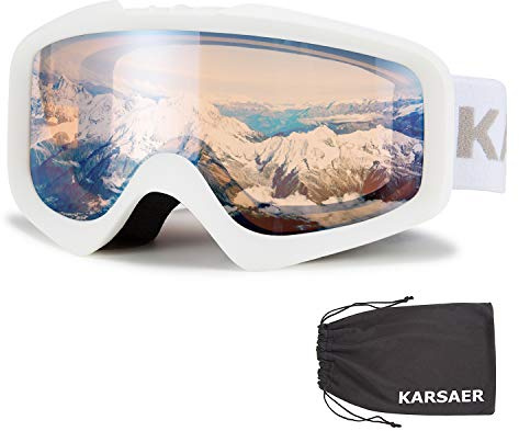 Karsaer Ski Goggles Anti-Fog Snow Goggles OTG 100% UV Protection Snowboard Goggles Bendable Dual-Lenses for Men Women Youth