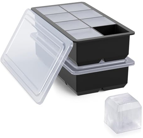 Bangp Large Ice Cube Tray for Whiskey,2 Pack Stackable Big Ice Cube Molds Make 16 Big Whiskey Ice Cubes,Easy Release Square Ice Cube Maker for Cocktails,Whiskey,Soups and Frozen Treats