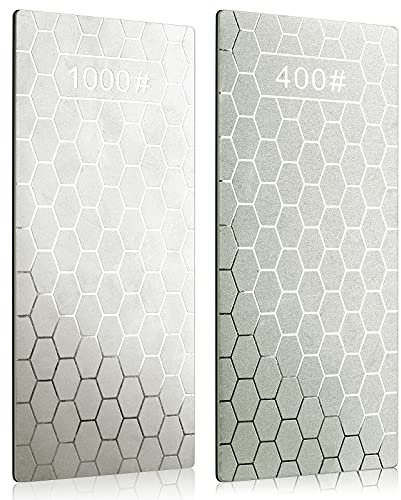 2 piezas Piedra Afilar Diamante, Kalolary Piedra Afilar Cuchillo, Superficie Panal, Placa Afilador Diamante Almohadilla Antideslizante Cuchillos Bolsillo, Herramientas Cocina Exteriores (400/1000)