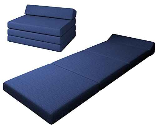 sunnypillow Klappmatratze mit Kopfteil - 4-teilige Faltmatratze mit abnehmbarem Bezug - Schaumstoff extra dick 10cm - Matratze faltbar klappbar Gästematratze Reisematratze
