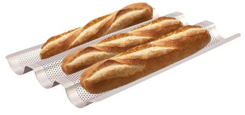 CANDeal Antihaft-Baguette-Backform, Dickes Französisches Brotlaibblech Für 3 Perfekt Gebackene Baguettes, Perforierte Goldene Baguette-Backform Zum Backen Im Ofen (38,6 x 24,4 x 2,5 cm)