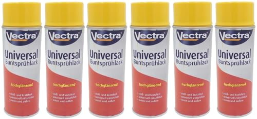 Sprühlack Rapsgelb 400 ml 6er Glanzlack Lackspray Farbspray Set Decklack | BURI, Vectra, Holz, Metall, Decklack, Renovierung, schnelltrocknend, wetterfest, Farbspray, Lackspray, Holzschutz