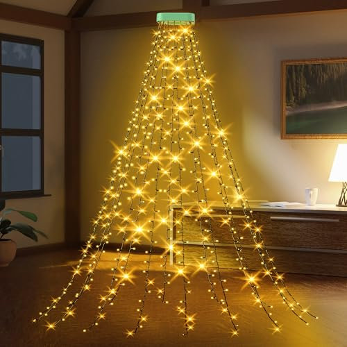 Luci Albero di Natale, GYLEFY 3M*16 Rami 480 LED Esterno Impermeabile, Stringa Ghirlanda ad Anelli, Decorazioni Natalizie -Bianco Caldo