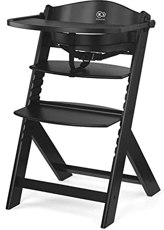 Kinderkraft Hög barnstol 3 i 1 ENOCK, Matningsstol, Ergonomiskt, avtagbar Bricka, 5-graders sitthöjdsjustering, tidlös design, till 10 år, Svart
