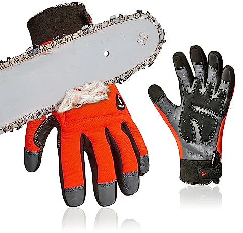 Vgo... Chainsaw Gloves Protection on Both Hand 12-Layer, Anti Cut Gloves Knife Proof, Forestry Work Gloves Touchscreen Utility Touchscreen in Cowhide