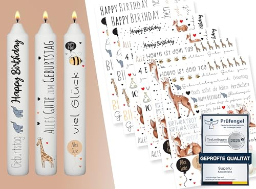 Sugeru® 6 PCS kerzenfolie(200+ Muster) DIN A5, Kerzentattoo Wassertransferdruck|wasserschiebefolie kerzen dekorieren| kerzenaufkleber sticker|Sprüche,ostern,Happy Birthday (Geburtstagsthema - Tiere)