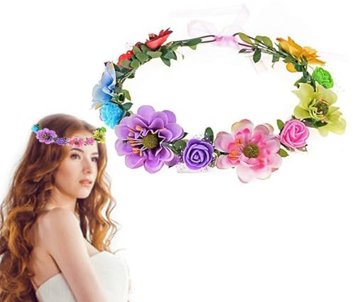 Eterspr Flor Corona, Diademas de Flores Mujer, Ajustable Diadema Florales, Diadema con guirnalda de celebración navideña para fiesta en la playa y boda para mujer
