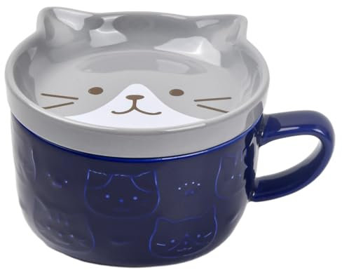 Daelesr Tazza gatti, Set di piattini per tazze da caffè e tè, Colazione Tazza in porcellana, Tazza da tè in ceramica Cartoon, caffè in ceramica 300ml per Compleanno Regali di laurea(gatto grigio)