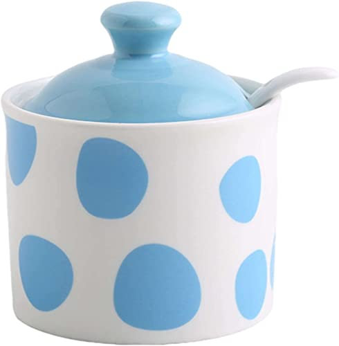 Sucrier en céramique, pot à épices, sucrier bleu avec couvercle, pot à sucre de décoration de cuisine, pot à épices résistant à l'humidité et à la poussière, rouge, 250 ml (couleur : bleu 2, taille