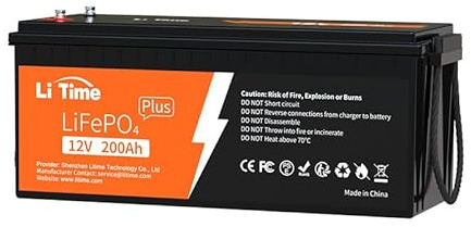 LiTime LiFePO4 12V 200Ah Plus Lithium Batterie Eingebautes 200A BMS, Max.15000 Deep Cycles Zyklen, 2560W Ausgangsleistung, 10 Jahre Lebensdauer, Perfekt für Wohnmobil, Marine, Solaranlage