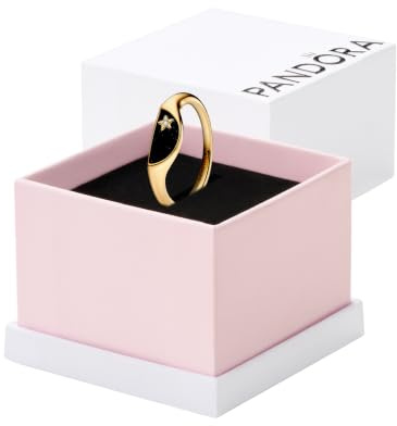 Pandora ME Siegelring, halbiert, 14-karätig vergoldet, mit klarem Cubic Zirkonia und glitzernder schwarzer Emaille