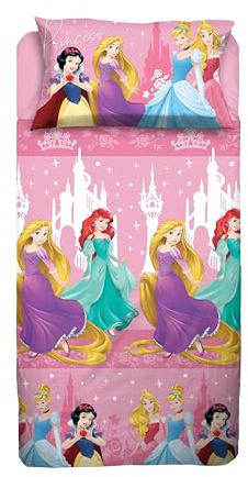 Princess, Set Lenzuolo Letto Piazza E Mezza, Completo Letto Piazza E Mezza Disney, Lenzuolo Sopra, Lenzuolo Con Angoli, Federa, Rosa, Disney, 100% Cotone, Prodotto Ufficiale