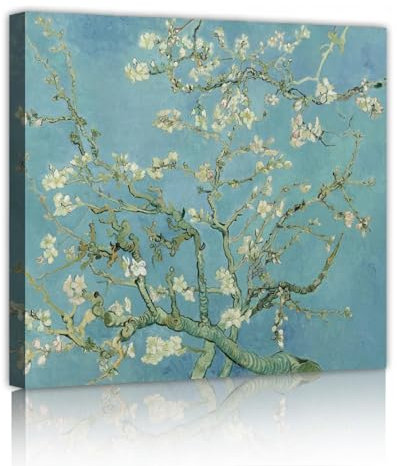 OSHIONARTE Mandelblüte Blumen Giclée Leinwanddrucke Dutch Art style Rustikale Beige Blumen Ölgemälde Bilder auf Leinwand Wandkunst fertig zum Aufhängen 60x60cm