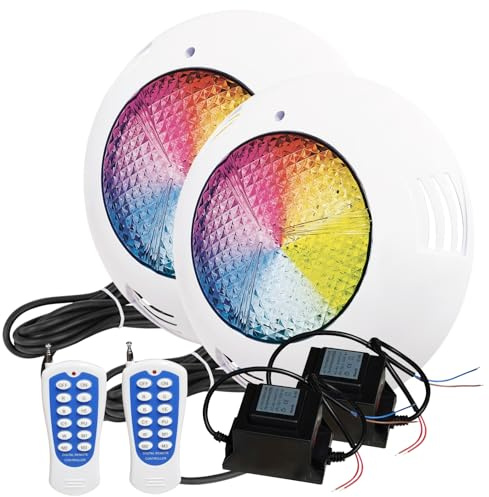 LED ATOMANT 2er Pack Poolbeleuchtung LED 45W RGB, Wasserdicht IP68 Unterwasserlicht für Pool, 1,5m Kabel, Mit Transformator AC 220V/12V AC und Fernbedienung