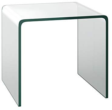 COSTWAY Beistelltisch Glas, Nachttisch U-förmig, transparenter Glastisch quadratisch, Wohnzimmertisch Kaffeetisch Couchtisch für Wohnzimmer, Büro, Schlafzimmer, 45 x 45 x 41cm