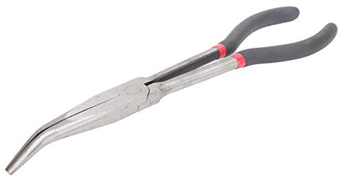Needle Nose Pliers, Long Needle Nose Pliers with Plastic Handle 11in Extended Handle Pliers 45 Degrees Curved Nose Steel Pliers Long Nose Pliers Bent Long Nose Pliers
