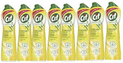 Ciff Cream Cleaner Lemon 500ml (Pack of 8) | Multi-Purpose Surface Cleaner | Tough on Grease & Grime, Leaves a Fresh Lemon Scent