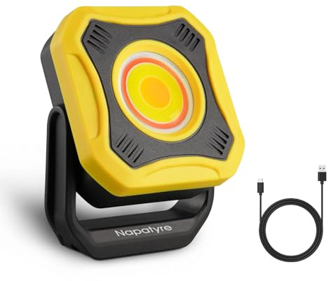 Napatyre LED Arbeitsleuchte Werkstattlampe,1000 Lumen Super Hell Baustrahler Akku mit Magnet und 180° Drehbar, Campinglampe Tragbar, 5 Lichtmodi LED Strahler Akku für Garage Werkstatt Camping Notfälle