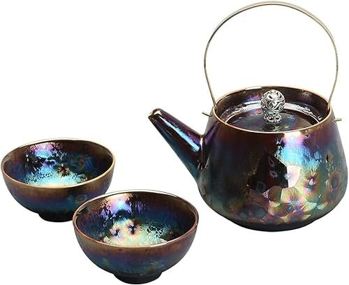 TLTDSMYF Juego de Tres Piezas, Tetera de Dos Tazas, Tazas de té y Juego de té de cerámica para Vino, Juego de té inglés de Cristal