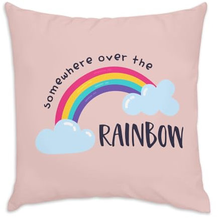 Fabulous Kissen aus Samt, Rosa, Somewhere Over The Rainbow, Musiklied, Regenbogen-Motiv, 40 x 40 cm, samtige Haptik, inkl. Bezug und Kissen