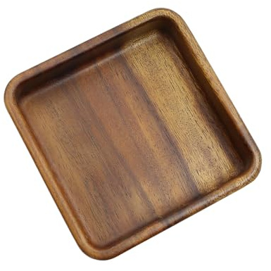 Boerni Bandeja cuadrada de madera de nogal, 5.9 x 5.9 pulgadas, bandeja multiusos para servir y decoración, estilo retro, marrón, textura encantadora
