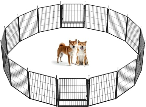 SunsGrove 16-teilig Welpenauslauf 80cm Hoch, Schwerlast Hundestall für drinnen mit 2 Türen, Anti-Rost Hundezaun, Automatische Verriegelung, Pet Playpen for Yard RV Camping, Schwarz