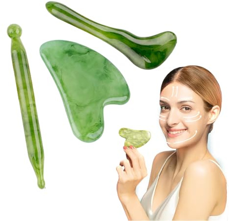 OUDQFCJ Gua Sha-Massage-Kits Natürlicher Jade Massager Guasha aus Jade Stein Gesichtsmassage