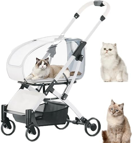 Kattvagn FöR Inomhus VäDerbestäNdig Kattvagn -Hundvagn FöR Små Hundar Kompakt HopfäLlbar Design, Andningsbart NäT Och Tysta Hjul FöR LäGenhetsboende,Transparent