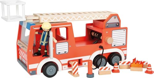 small foot Camion de Pompiers en Bois, avec échelle pivotante, Tuyau et Accessoires, Jouet de Pompiers pour Enfants à partir de 3 Ans, 12657
