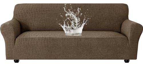 Ystyle Stretch Sofa Überzug 3 Sitzer, Wasserabweisend Elastisch Couch Bezug Mit Armlehnen, Universal Sofaschoner rutschfest für Hunde Katzen und Haustiere, Waschbare Sofa Cover, Hellkaffee