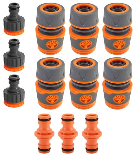 LandReCol Schlauchverbinder 3/4 Zoll – 12 Stück Premium Set – 6 Schnellkupplungen, 3 Doppelstecker, 3 Hybridadapter – Gartenschlauch Anschluss & Schlauchkupplung für Garten, Auto & Haushalt